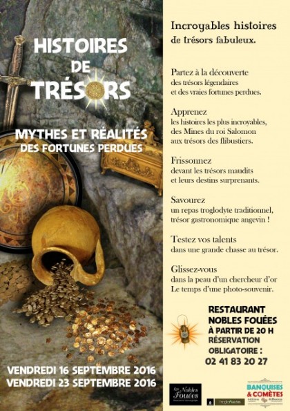 Histoires de trésors, les 16 et 23 septembre 2016 au restaurant les Nobles Fouées.